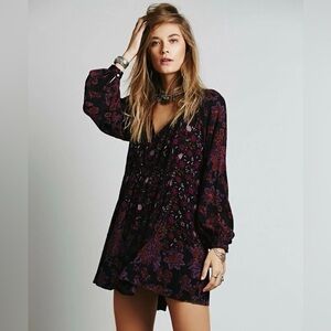 Free People Floral Mini Dress - Black and Purple. NWT XS